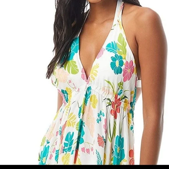 Kate Spade New York Tropical Floral Halter Maxi Dress cover up size Large - Picture 3 of 13
